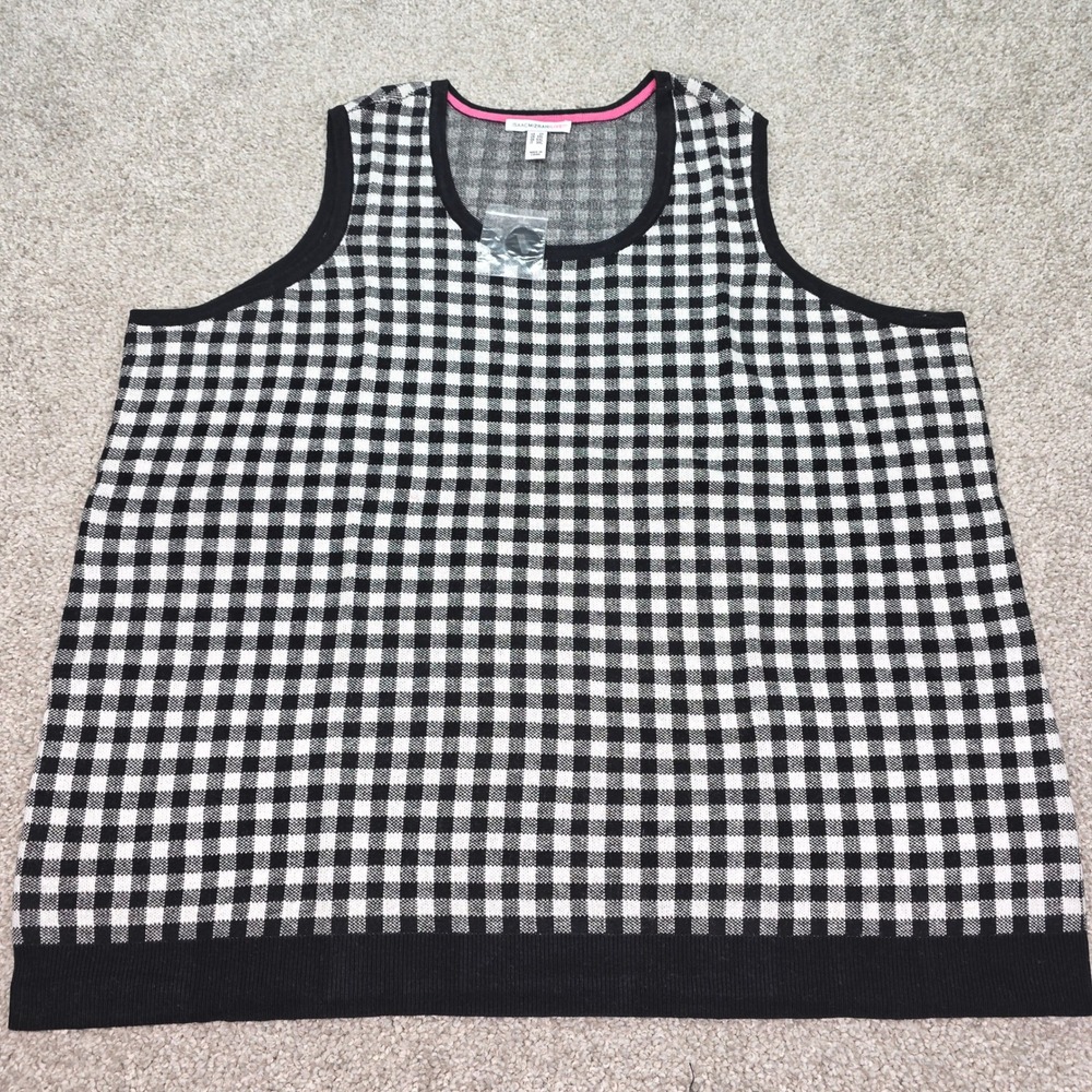 Isaac Mizrahi Live Womens 2X Gingham Knit Sweater Tank Top Black White NEW